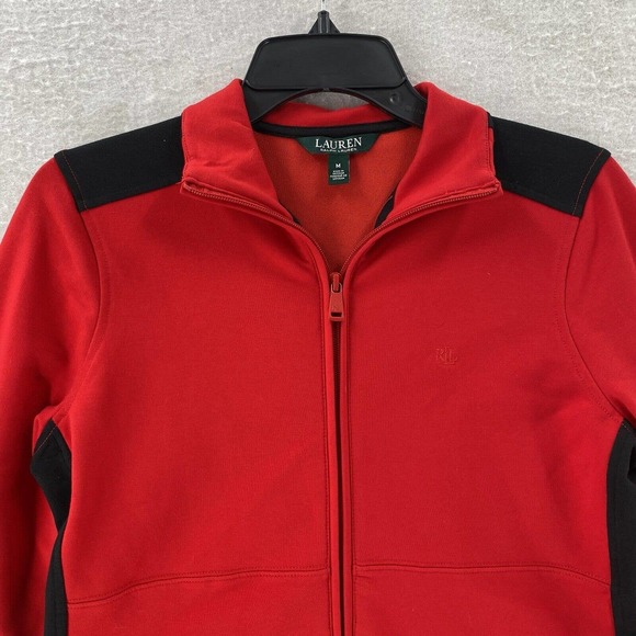 Lauren Ralph Lauren Jacket Womens Medium Red Pique‎ Jersey Knit Full Zip Pockets - Picture 5 of 13